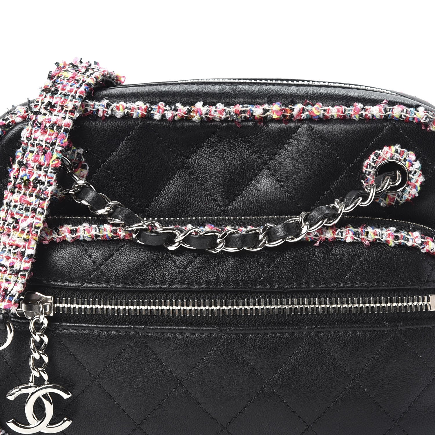 Chanel Lambskin Quilted Tweed Elegant Trim Front Zip Camera Case Black 9 of 9