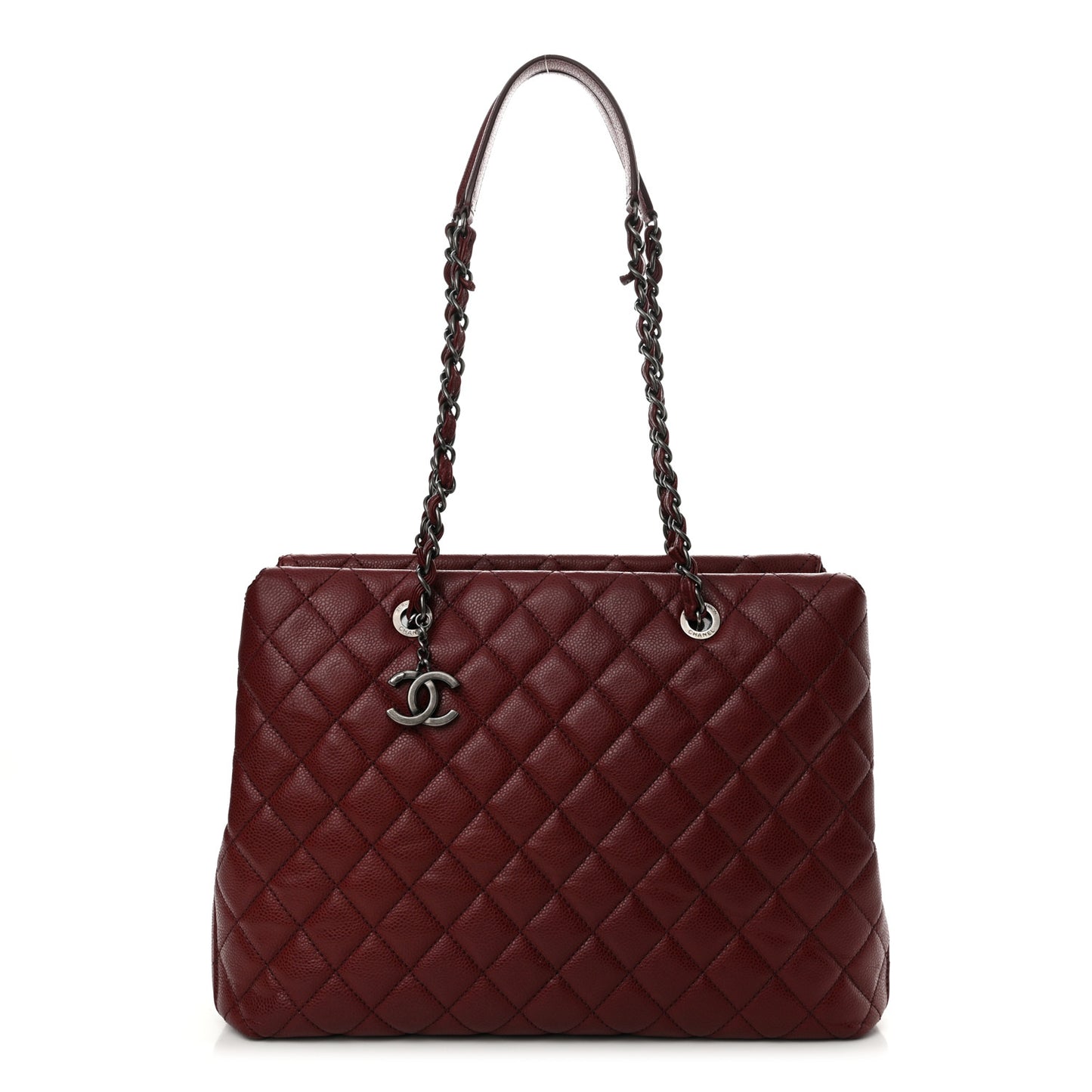 Caviar Quilted City Shopping Tote Dark Red