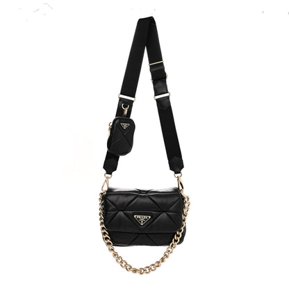 Prada Nappa Re-Nylon Triangle Quilted Patchwork System Flap Shoulder Bag Black 1 of 8