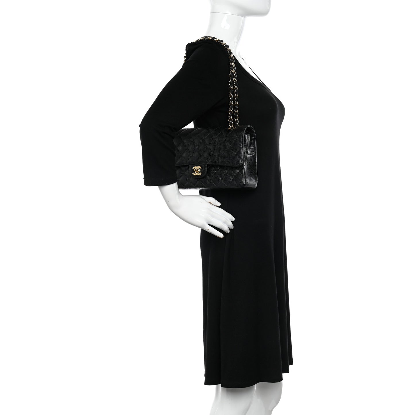 Caviar Quilted Medium Double Flap Black