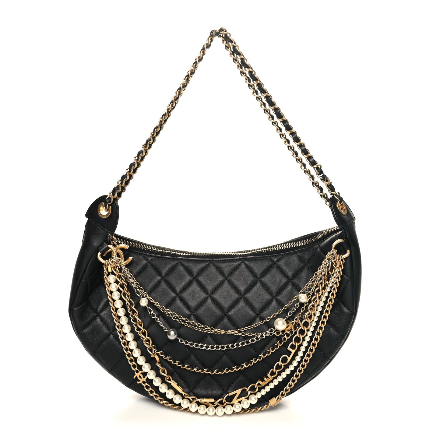 Lambskin Quilted All About Chains Hobo Black