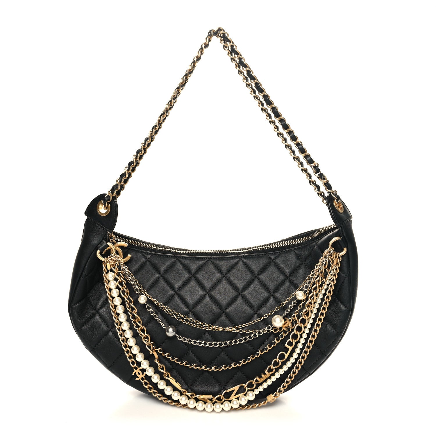 Chanel Lambskin Quilted All About Chains Hobo Black 1 of 10