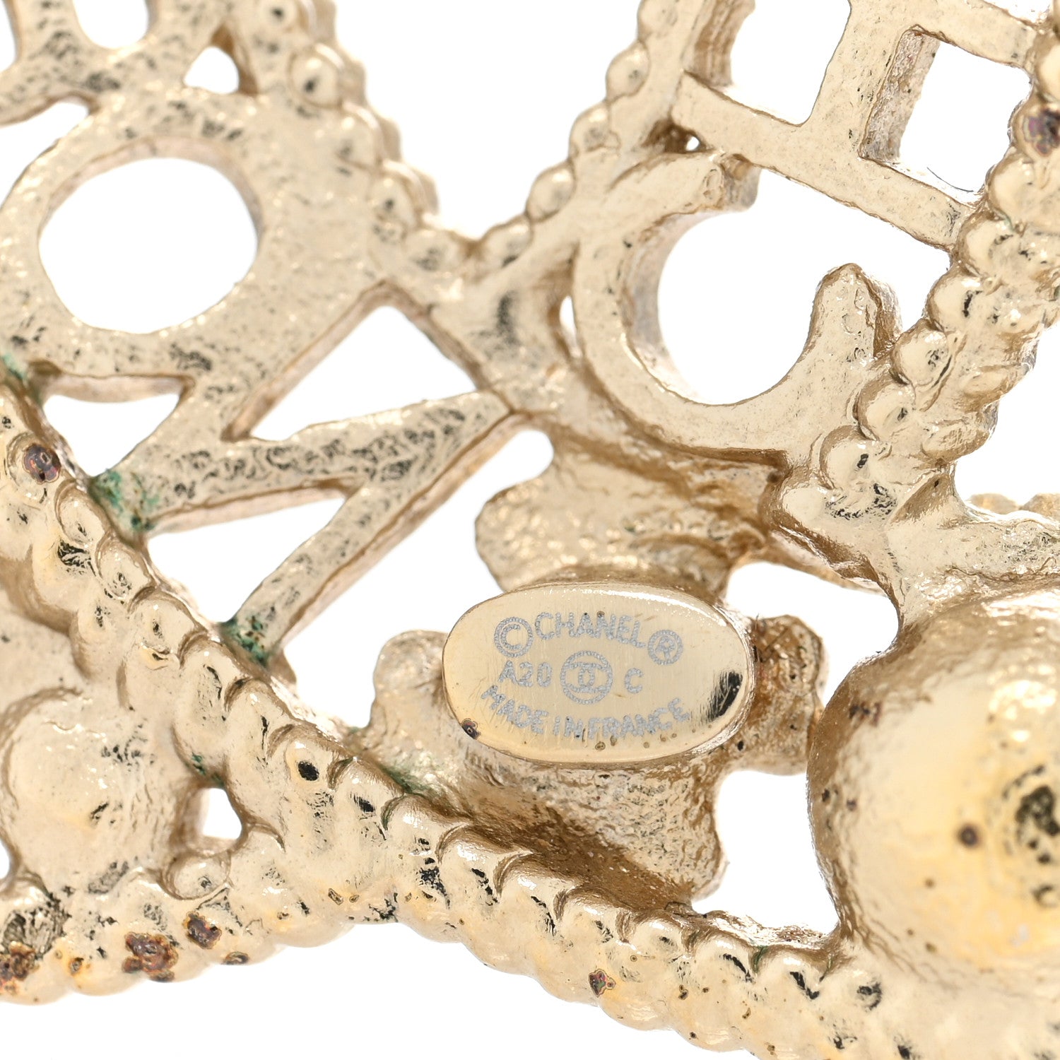 Chanel Crystal Pearl Chanel Charms CC Logo Brooch Gold 4 of 5