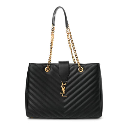 Saint Laurent Grain De Poudre Matelasse Chevron Monogram Shopping Bag Black 1 of 11