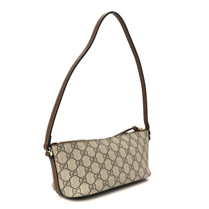 Gucci GG Supreme Monogram Emblem Small Shoulder Bag Beige Dark Brown 3 of 11