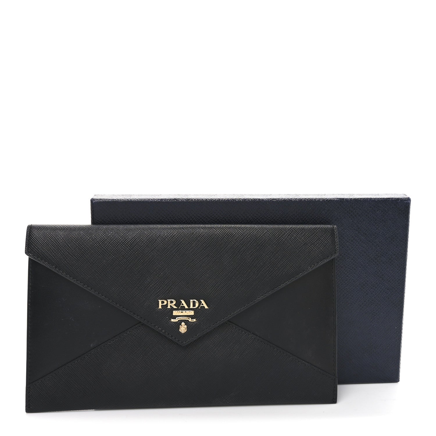 Prada Saffiano City Calfskin Envelope Wallet Black 7 of 7