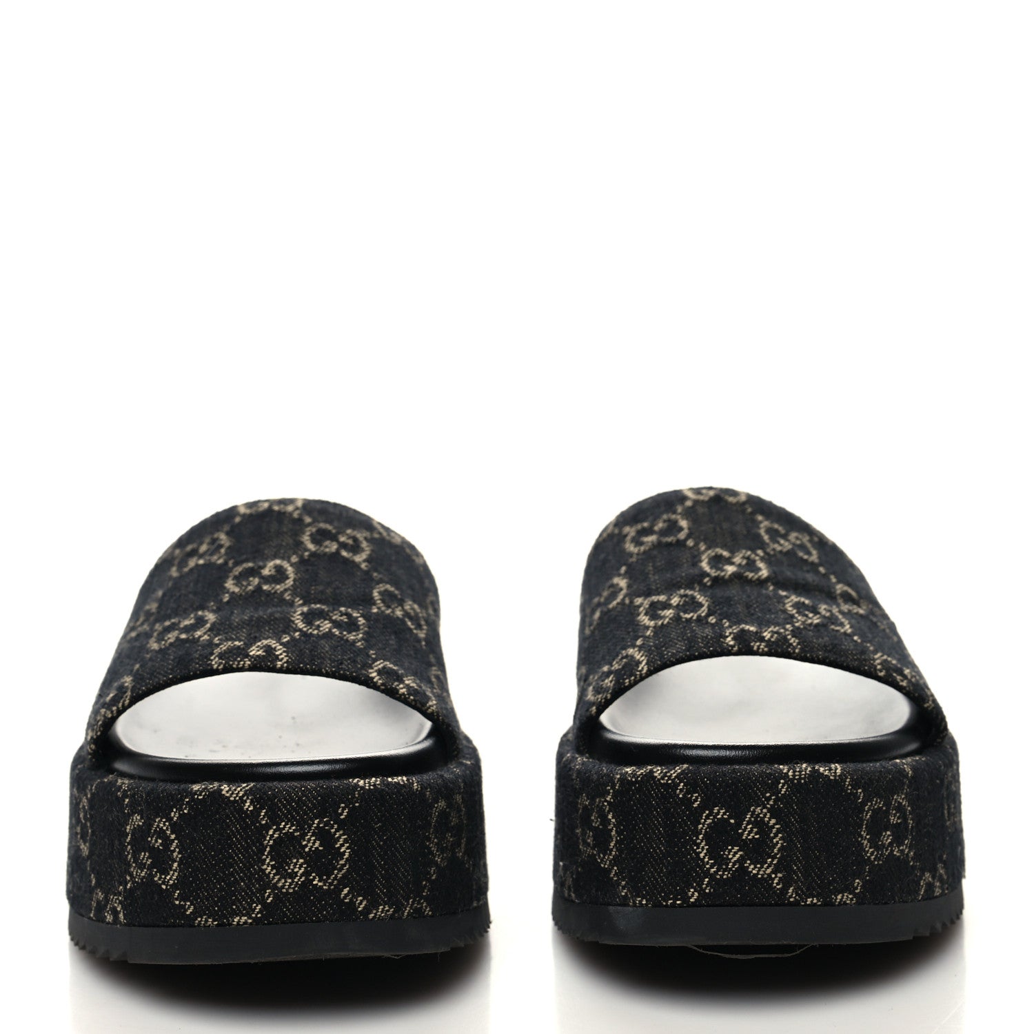 Gucci Jacquard Black Denim GG Monogram Angelina Platform 55mm Slide Sandals 36 Black Ivory 2 of 8
