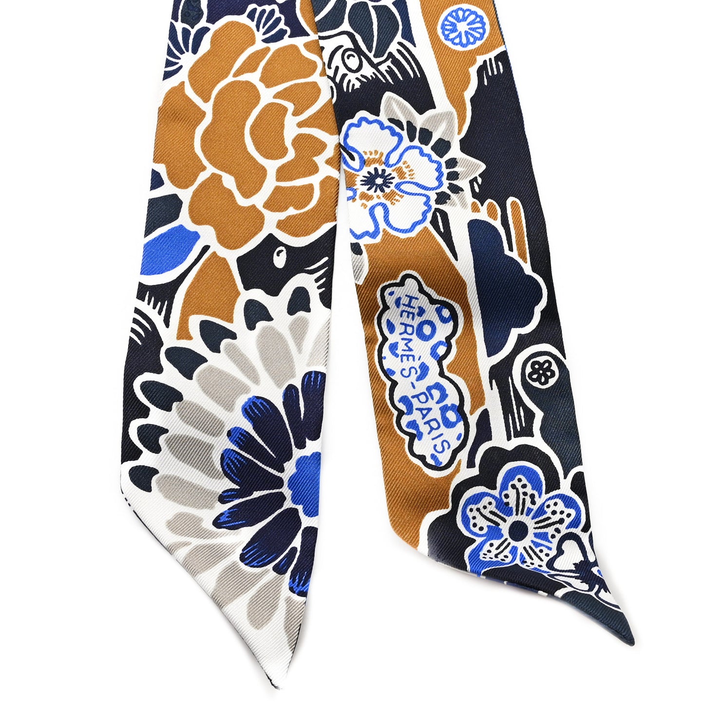 Silk Bingata Twilly Marine Tabac White