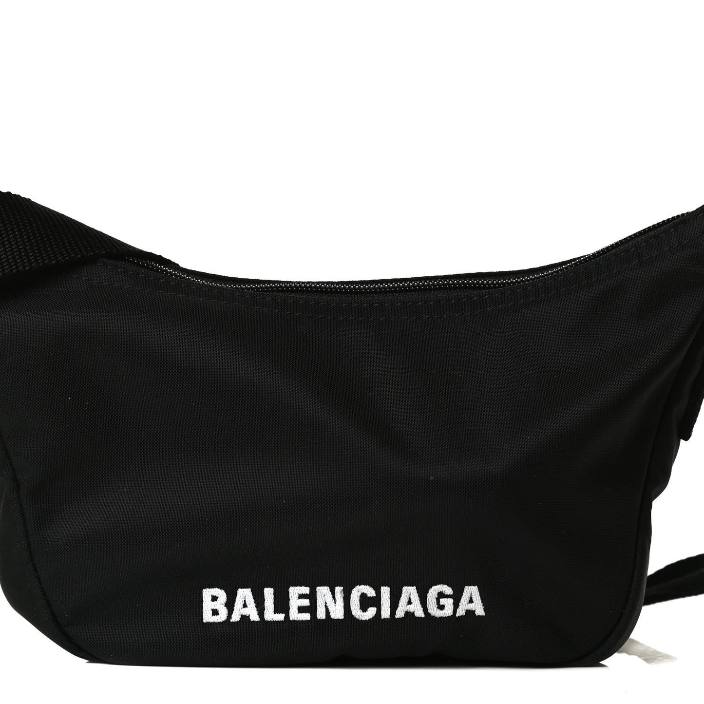 Recycled Sport Nylon Logo Embroidered Wheel Sling Bag Black White