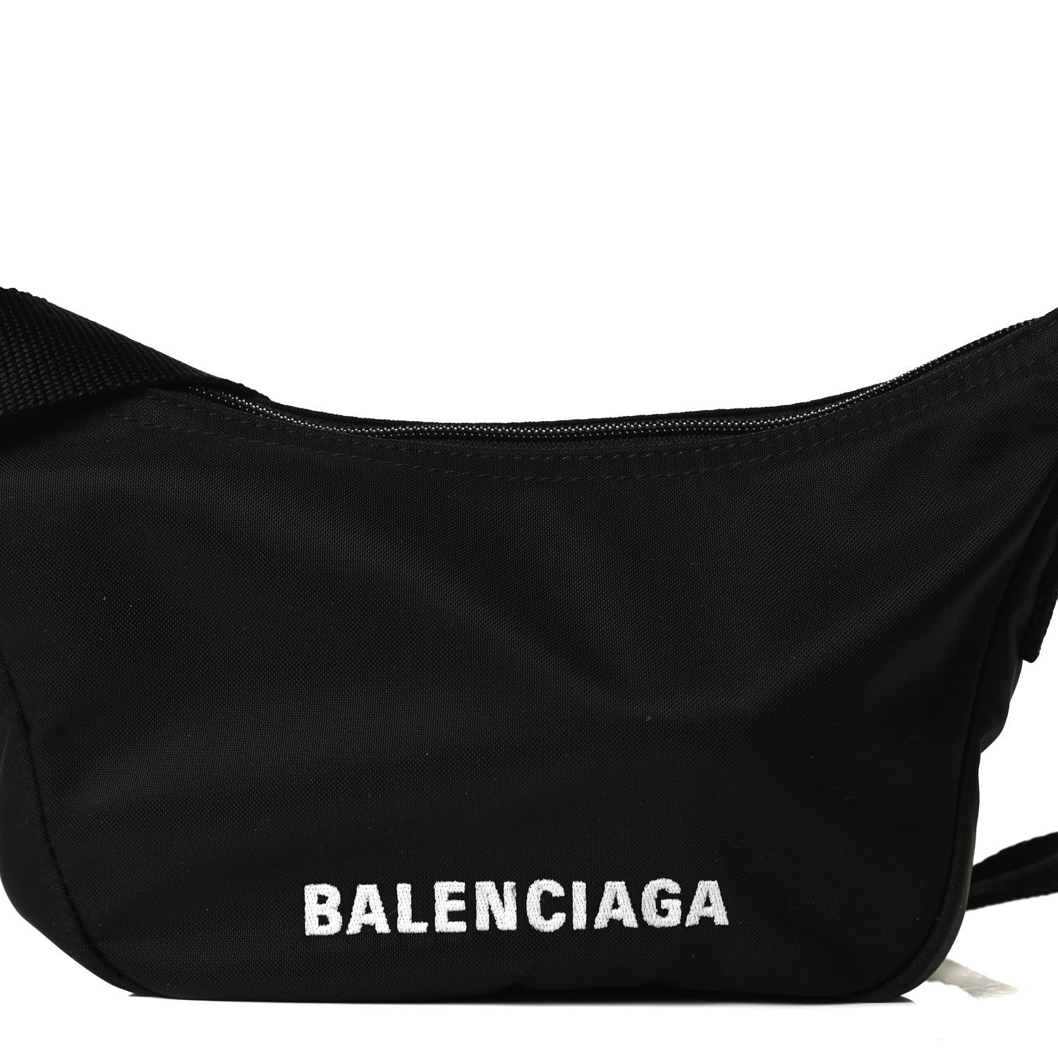 Balenciaga Recycled Sport Nylon Logo Embroidered Wheel Sling Bag Black White 8 of 12