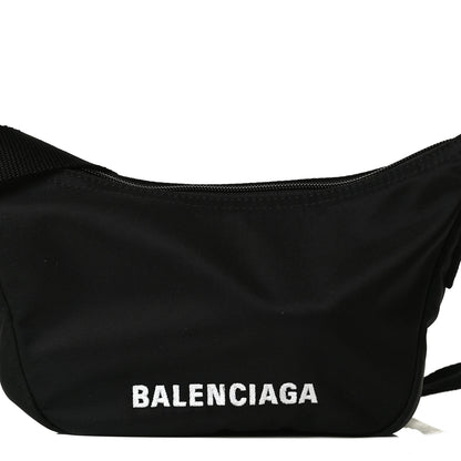 Balenciaga Recycled Sport Nylon Logo Embroidered Wheel Sling Bag Black White 8 of 12