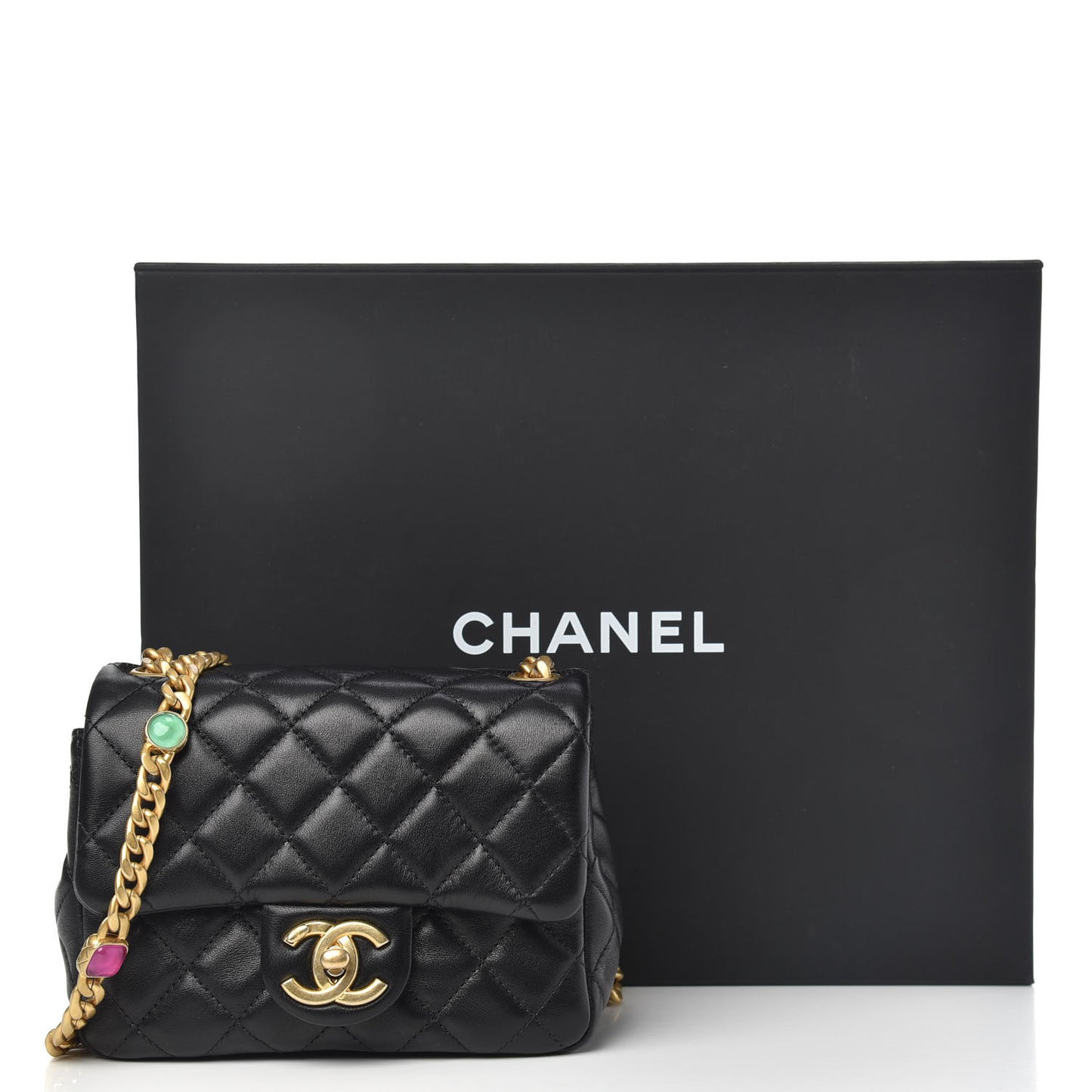 Lambskin Resin Quilted Mini Pearl Samba Square Flap Black