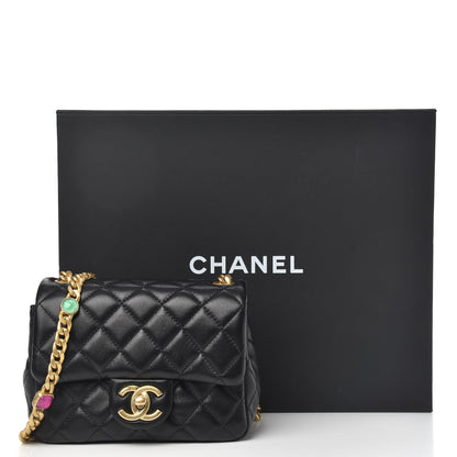 Chanel Lambskin Resin Quilted Mini Pearl Samba Square Flap Black 11 of 11