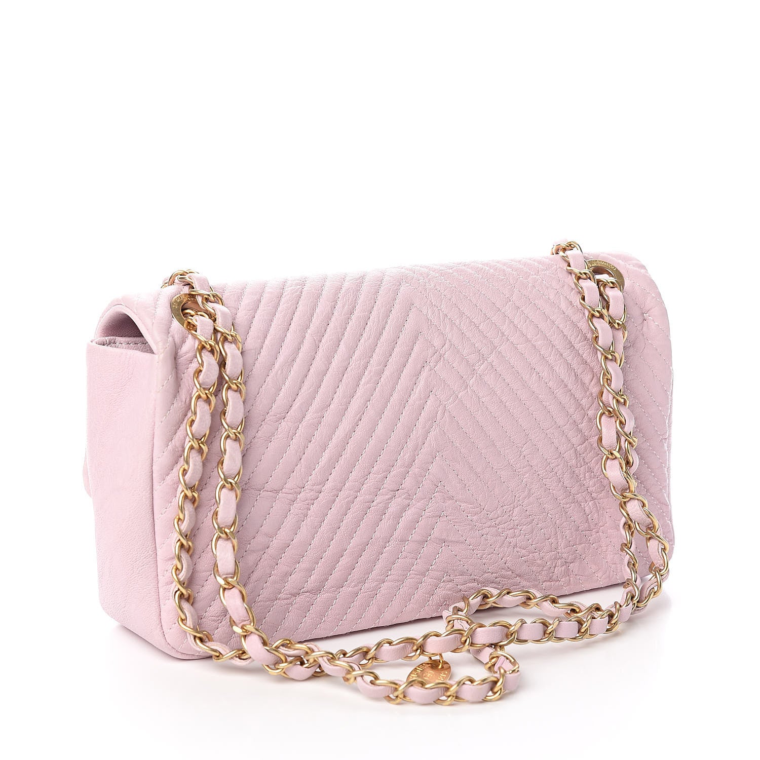 Chanel Wrinkled Lambskin Chevron Quilted Medium Flap Light Pink 3 of 11
