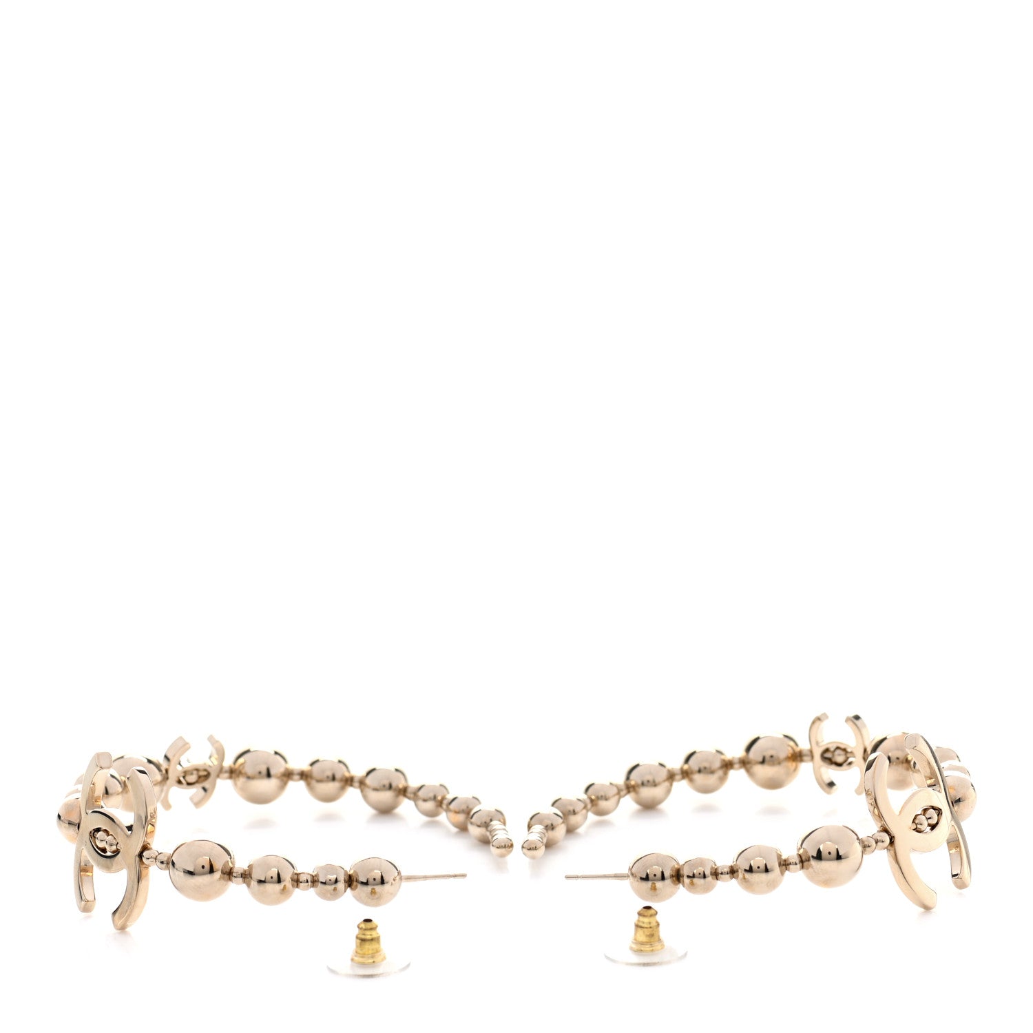 Chanel Metal Bead CC Hoop Earrings Gold 3 of 5