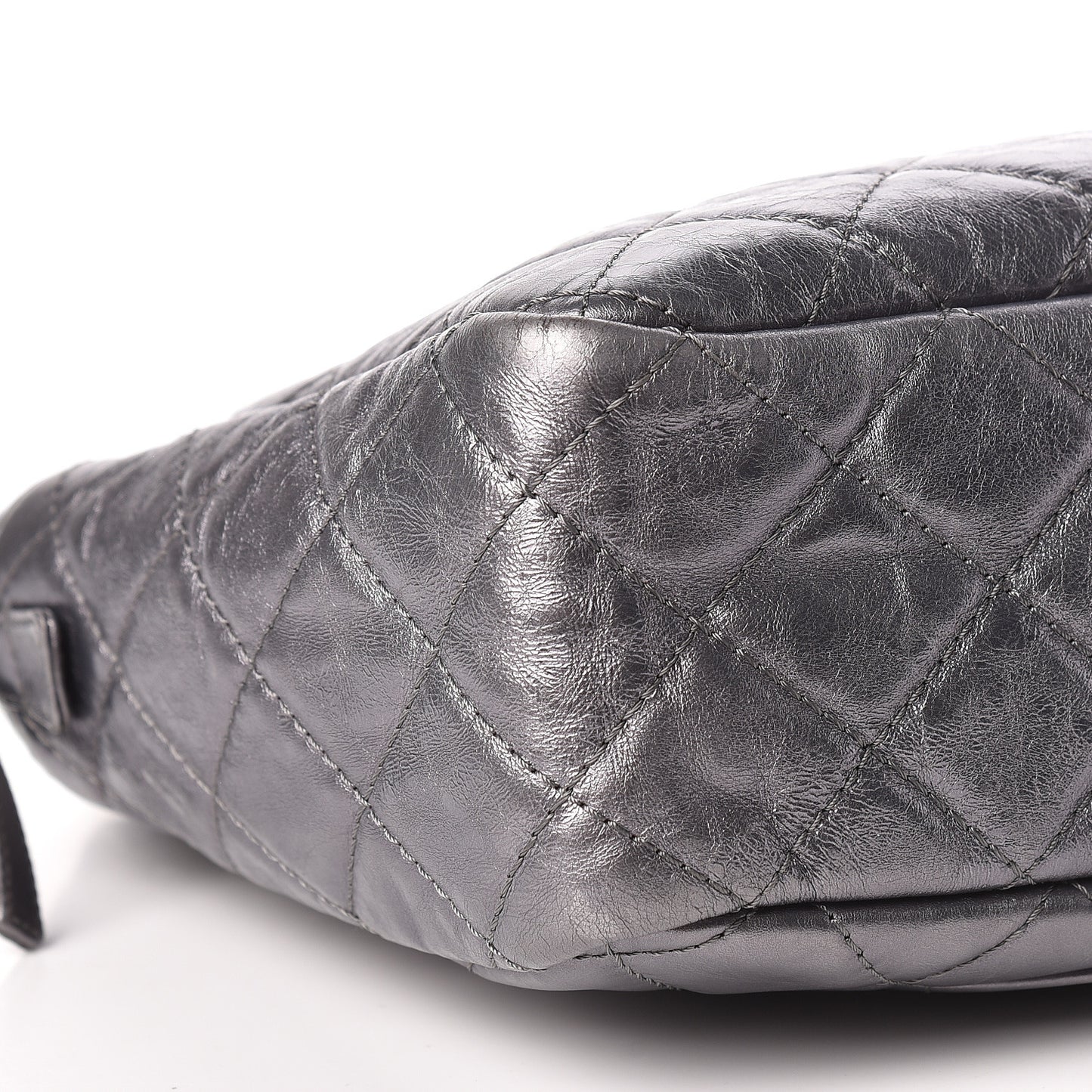 Metallic Aged Calfskin Quilted Large Reissue Camera Case Silver