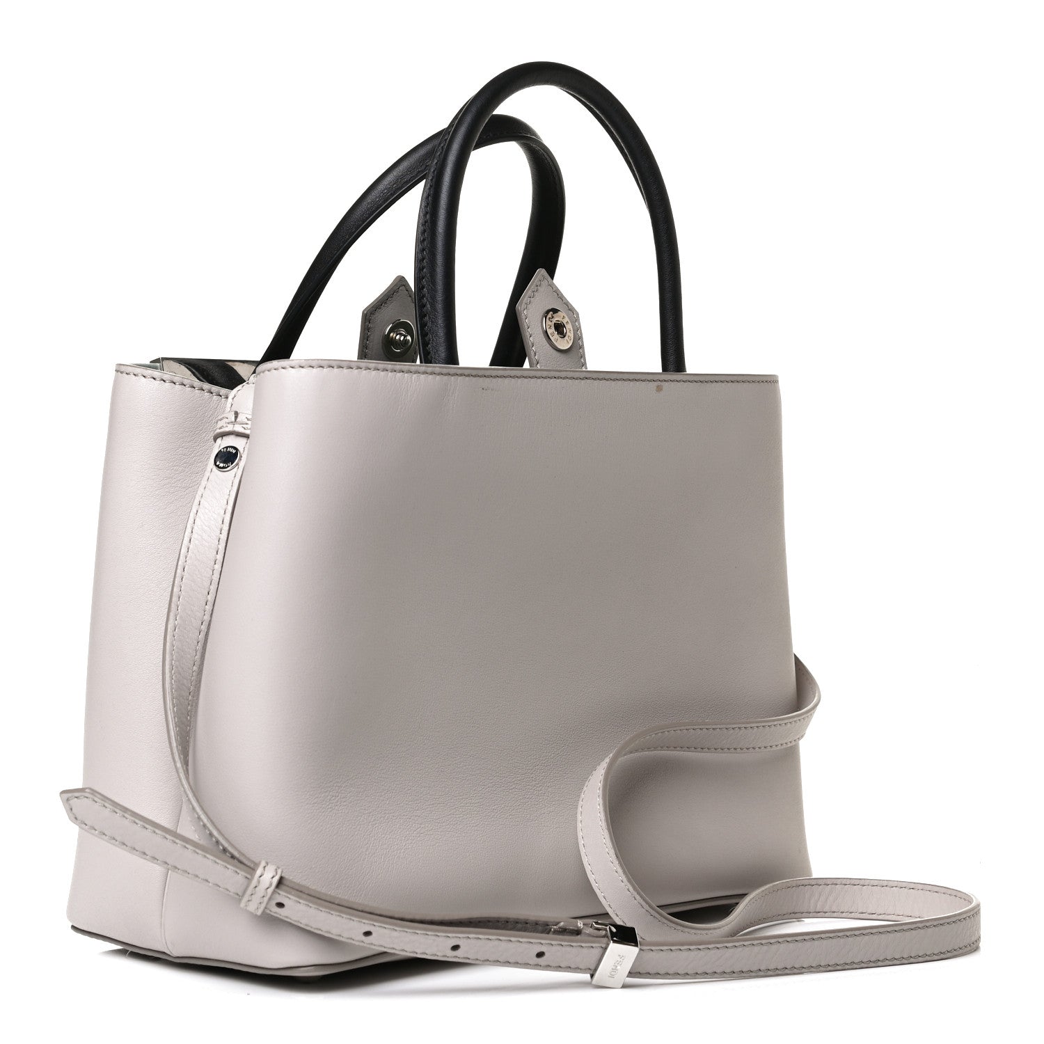 Fendi Vitello Dolce Fox Goat Bi-Color Sad Eyes Mirror Charm Petite 2Jours Tote Grigio Polvere Black 3 of 14