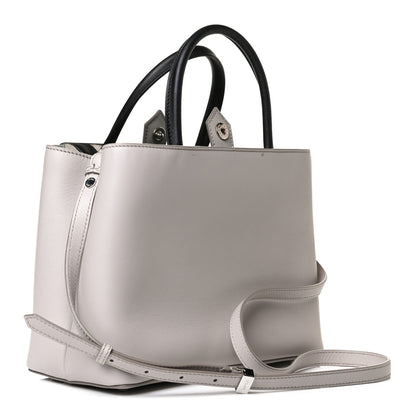 Fendi Vitello Dolce Fox Goat Bi-Color Sad Eyes Mirror Charm Petite 2Jours Tote Grigio Polvere Black 3 of 14