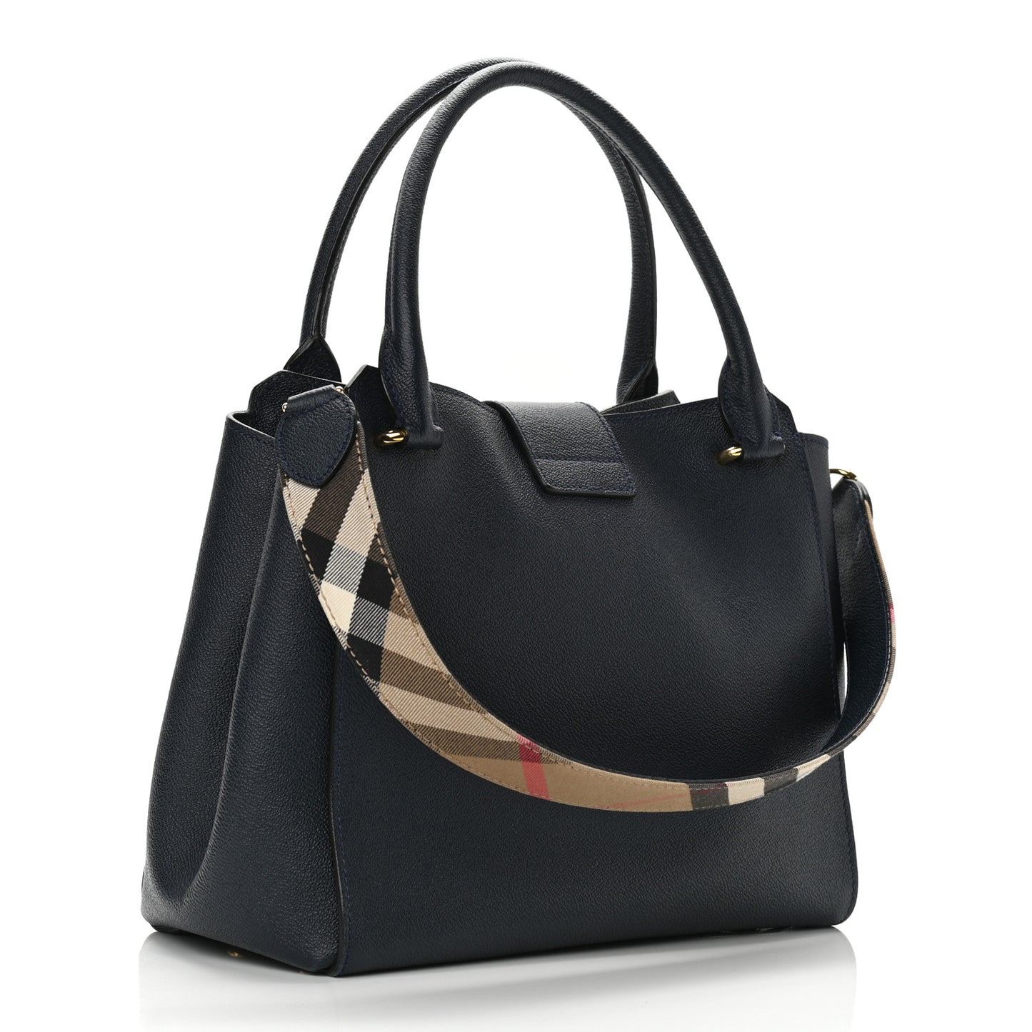 Soft Grain Calfskin Medium Buckle Tote Blue Carbon