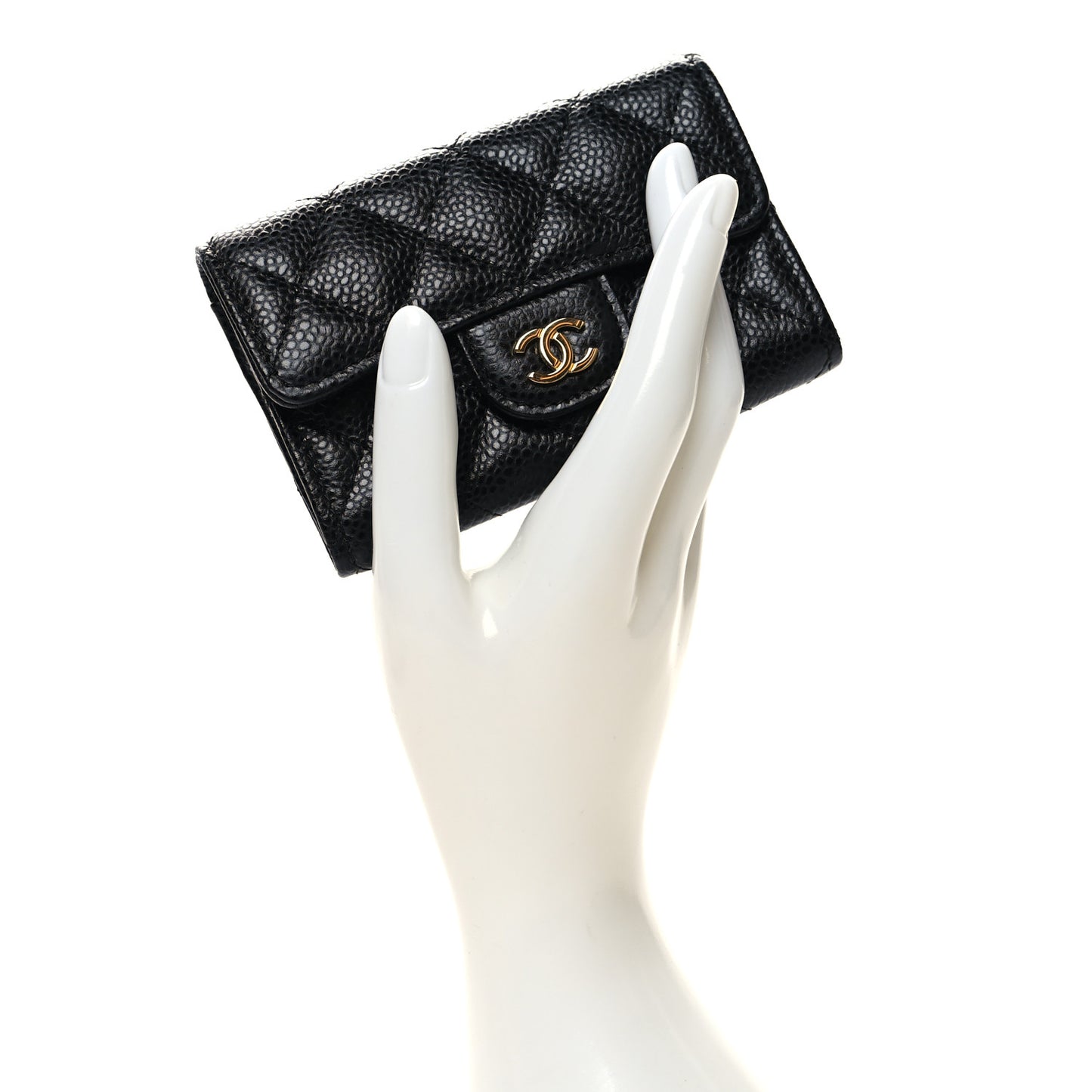 Caviar Quilted Flap Card Holder Black