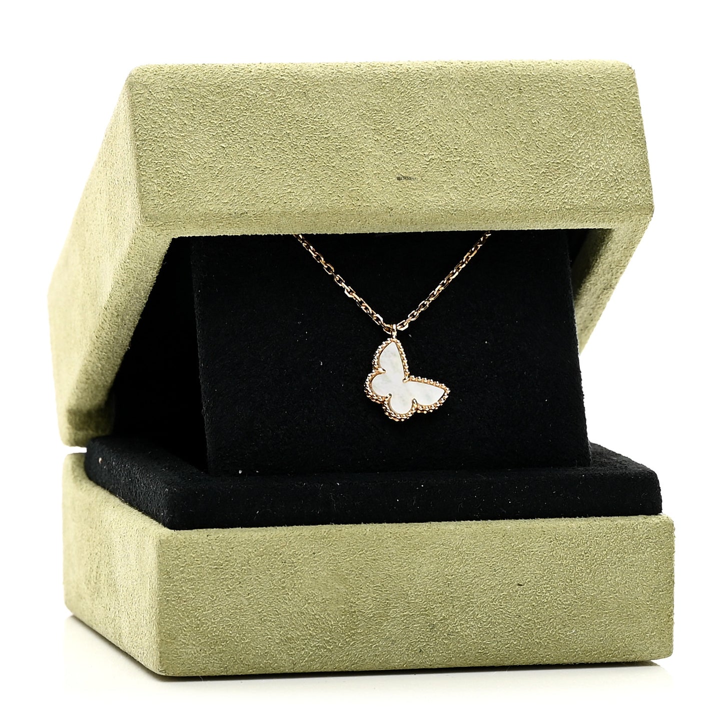 18K Yellow Gold Mother of Pearl Sweet Alhambra Butterfly Pendant Necklace