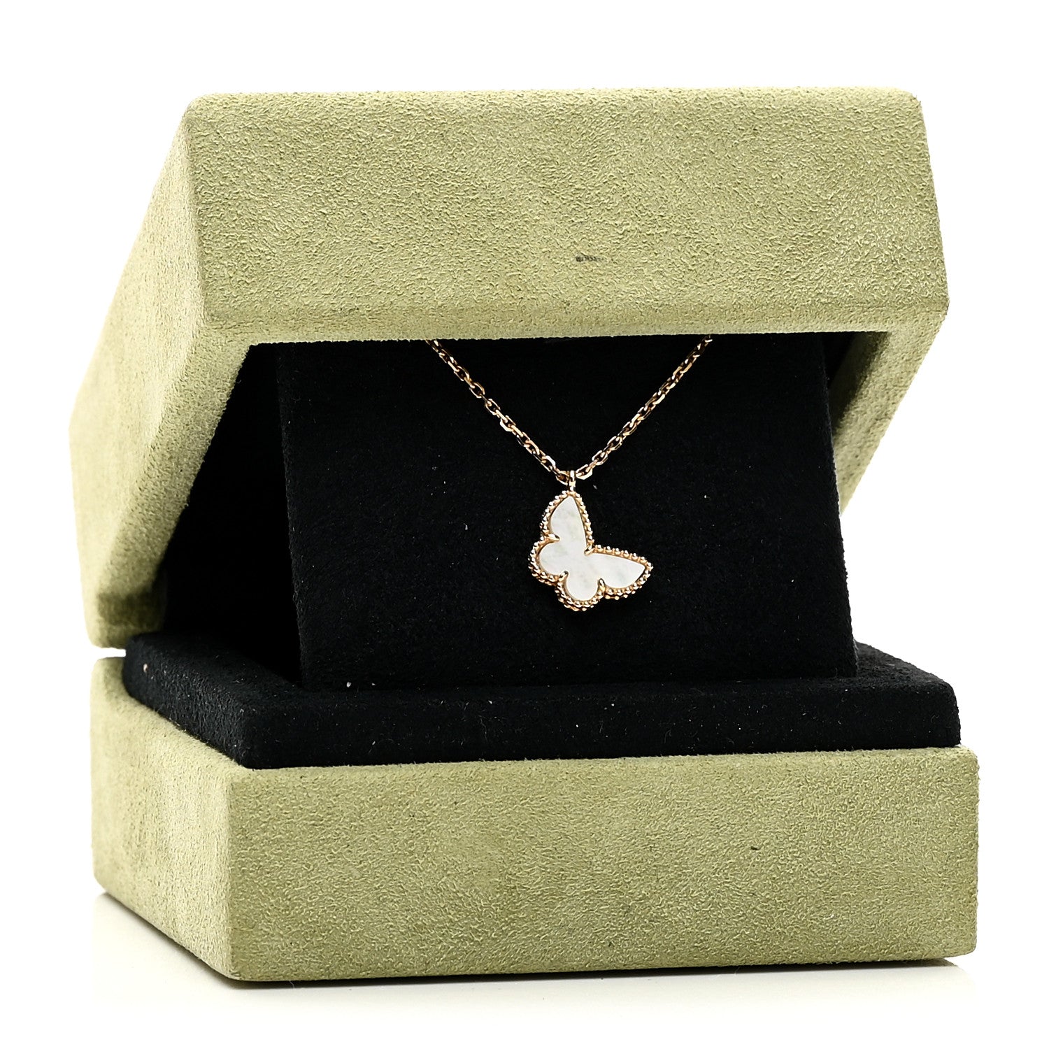 Van Cleef & Arpels 18K Yellow Gold Mother of Pearl Sweet Alhambra Butterfly Pendant Necklace 6 of 6