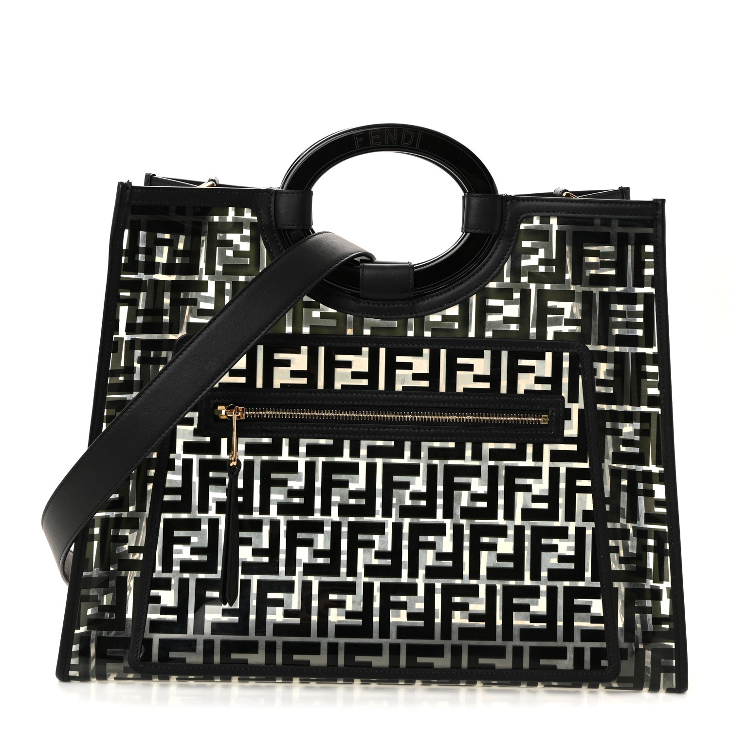 Fendi TPU FF Vitello Century Plexiglass Medium Runaway Shopper Tote Black 1 of 9