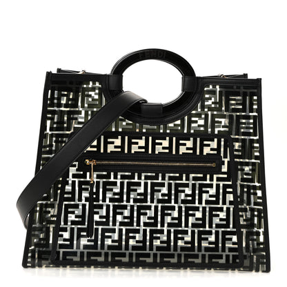 Fendi TPU FF Vitello Century Plexiglass Medium Runaway Shopper Tote Black 1 of 9
