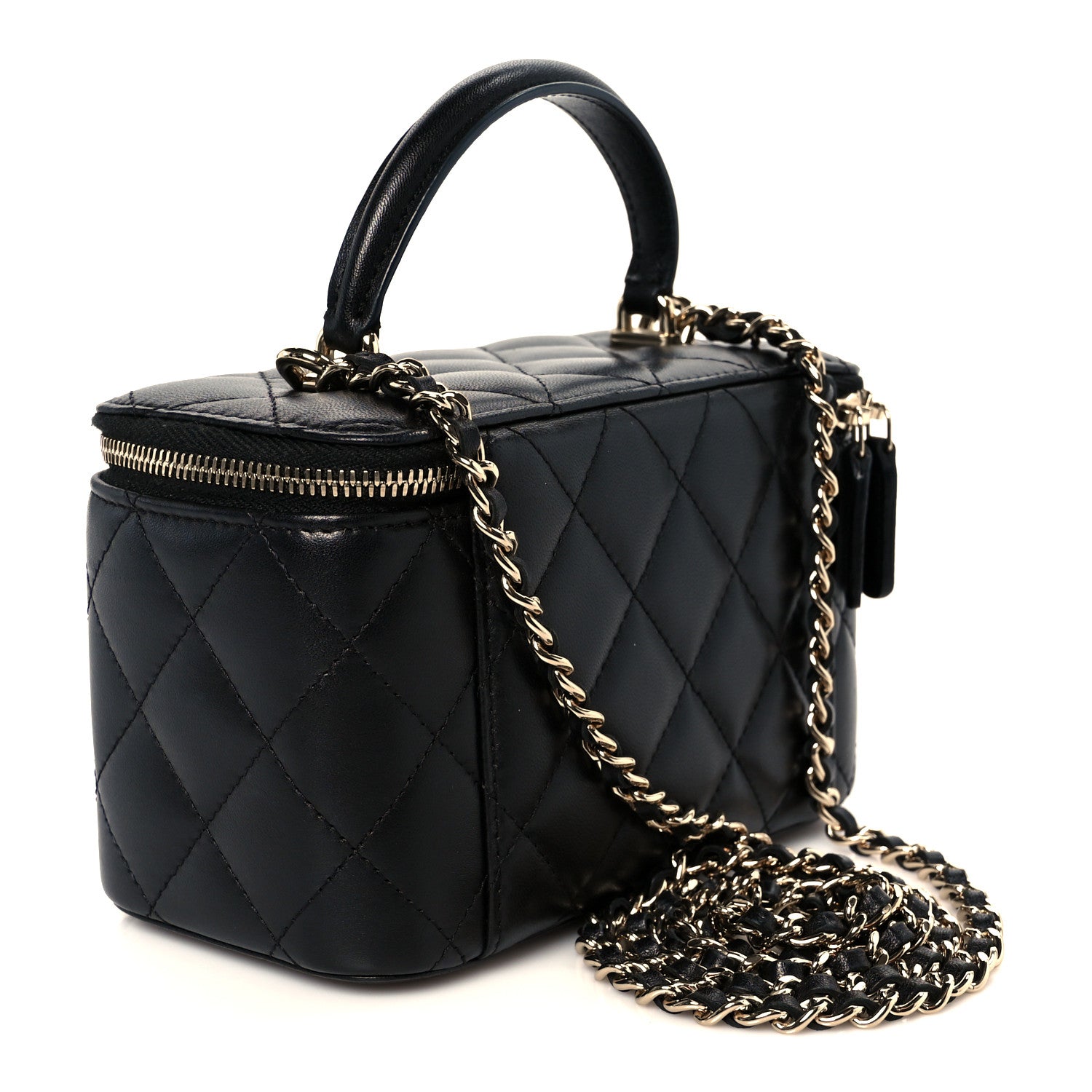 Chanel Lambskin Quilted Small Top Handle Vanity Case With Chain