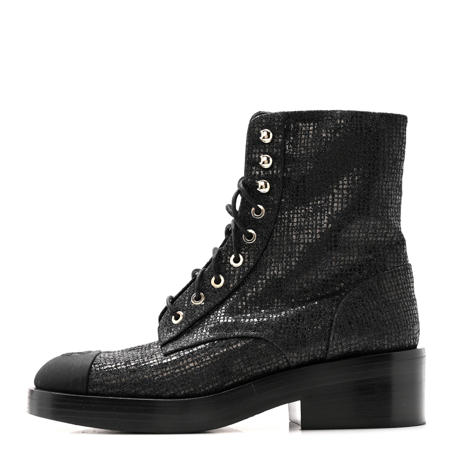 Chanel Fabric Crossgrain Cap Toe Combat Boots 38.5 Black 1 of 13