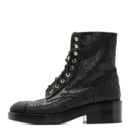 Chanel Fabric Crossgrain Cap Toe Combat Boots 38.5 Black 1 of 13