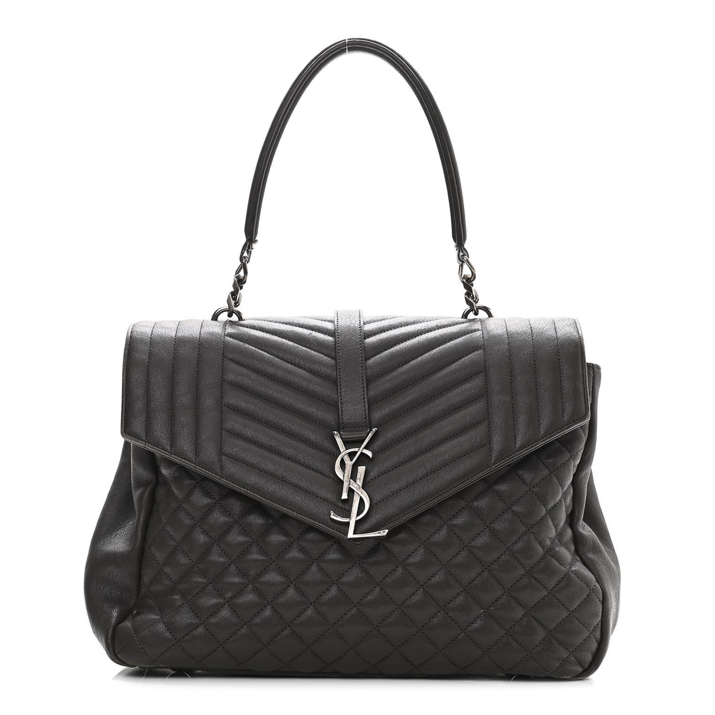 Sheepskin Tri-quilt Monogram Large College Satchel Black