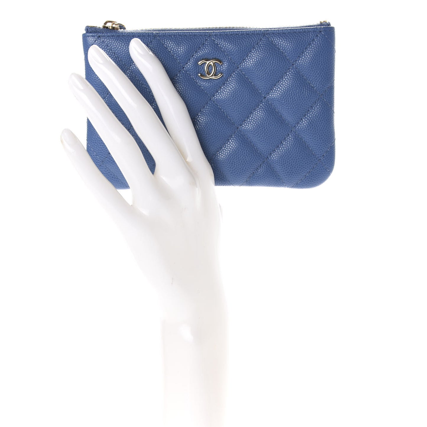 Caviar Quilted Small Cosmetic Case Blue