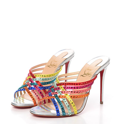 Christian Louboutin Specchio Calfskin Crystal Marthastrass 100 Slide Sandals 37 Silver Multicolor 3 of 9