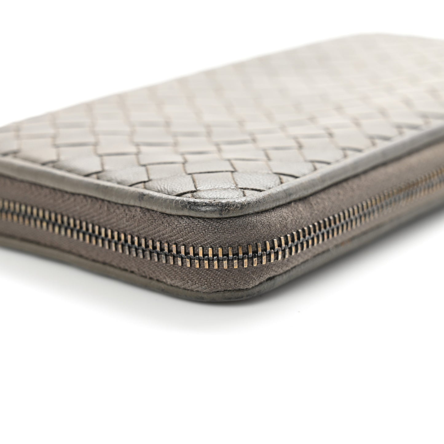 Nappa Intrecciato Half Zip Around Wallet Mud