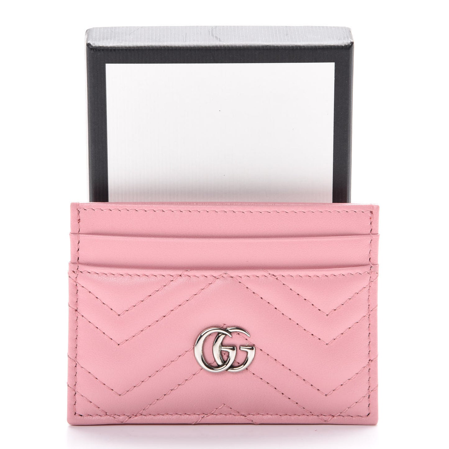 Calfskin Matelasse GG Marmont Card Holder Wild Rose