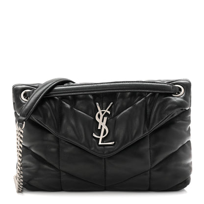 Saint Laurent Lambskin Quilted Small Loulou Puffer Monogram Chain Satchel Black 1 of 10