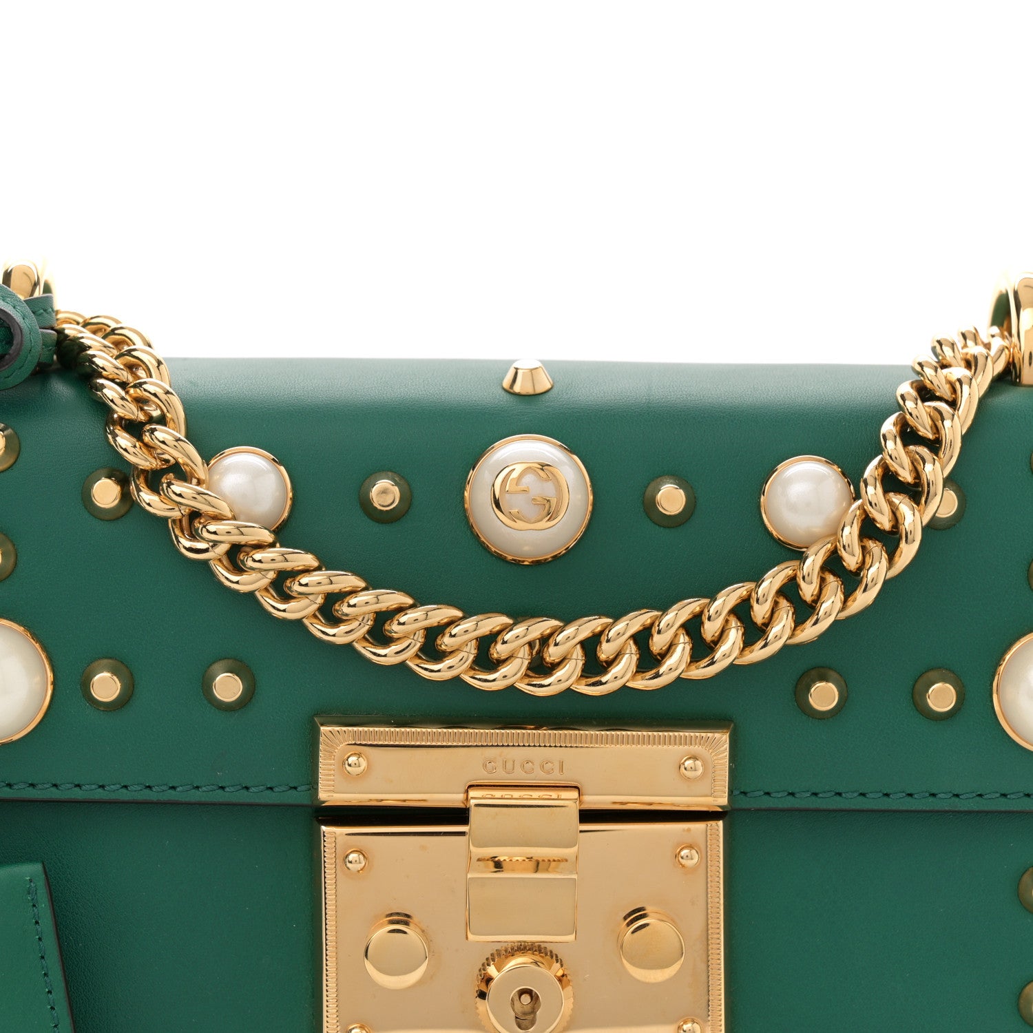 Gucci Calfskin Studded Small Padlock Shoulder Bag Emerald 8 of 13