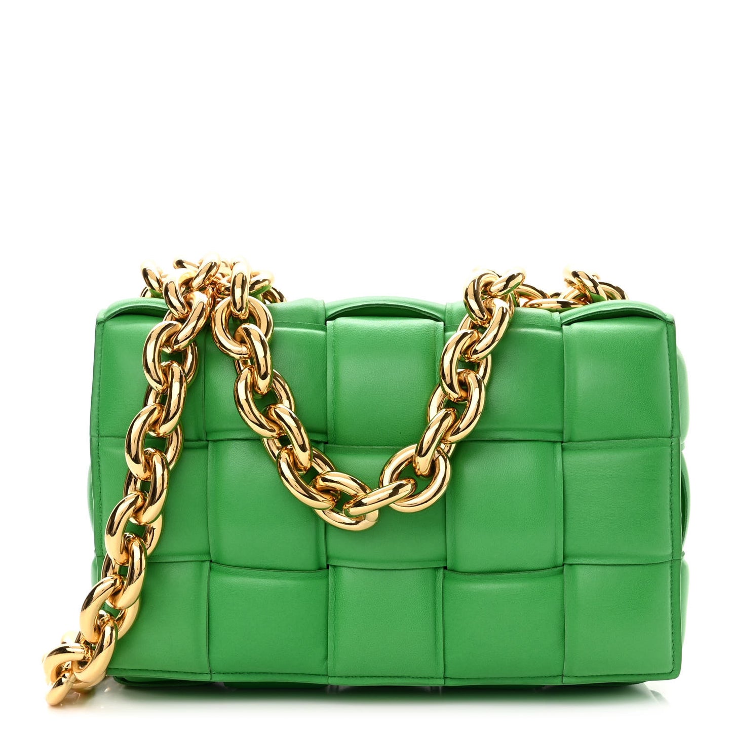 Lambskin Maxi Intreccio Padded Chain Cassette Crossbody Bag Grass