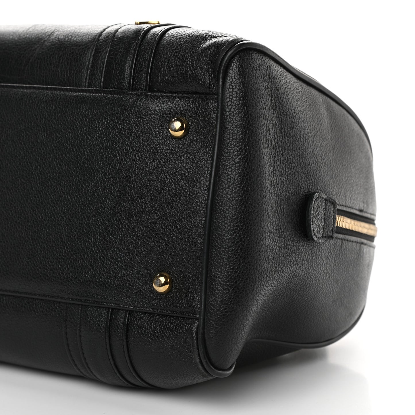 Grained Calfskin Studded Boston Bag Black