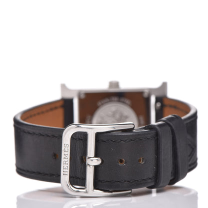 Hermes Stainless Steel Barenia Lacquer 21mm Heure H Hour Quartz Watch Noir 4 of 10