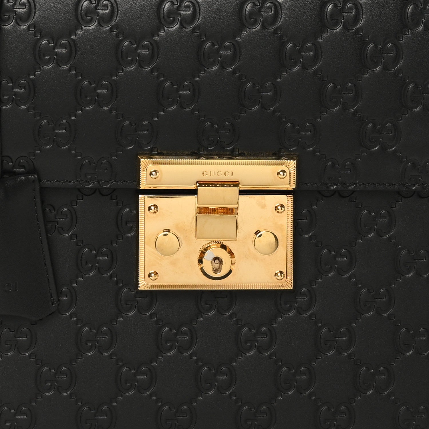 Gucci Guccissima Signature Medium Padlock Top Handle Bag Black 8 of 10