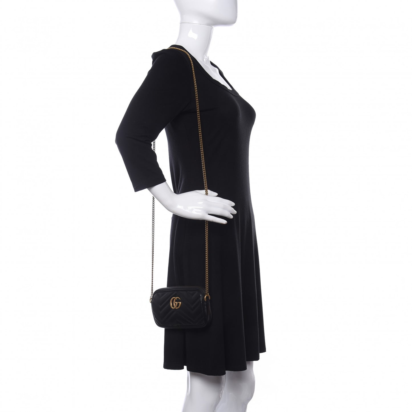 Calfskin Matelasse Mini GG Marmont Chain Crossbody Bag Black