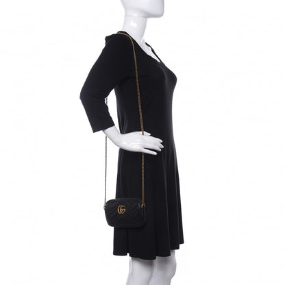 Gucci Calfskin Matelasse Mini GG Marmont Chain Crossbody Bag Black 2 of 13