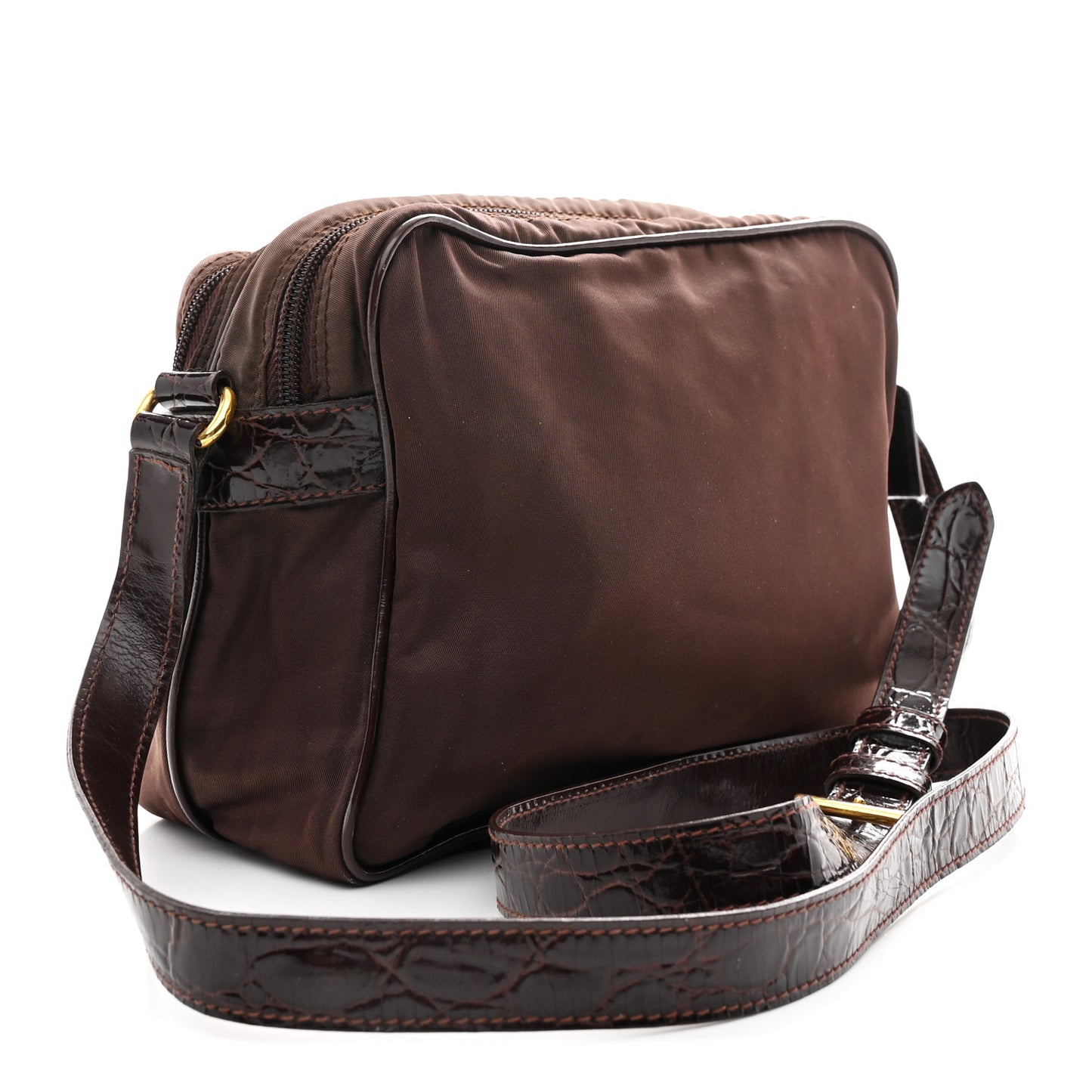 Tessuto Nylon Crocodile Embossed Crossbody Brown