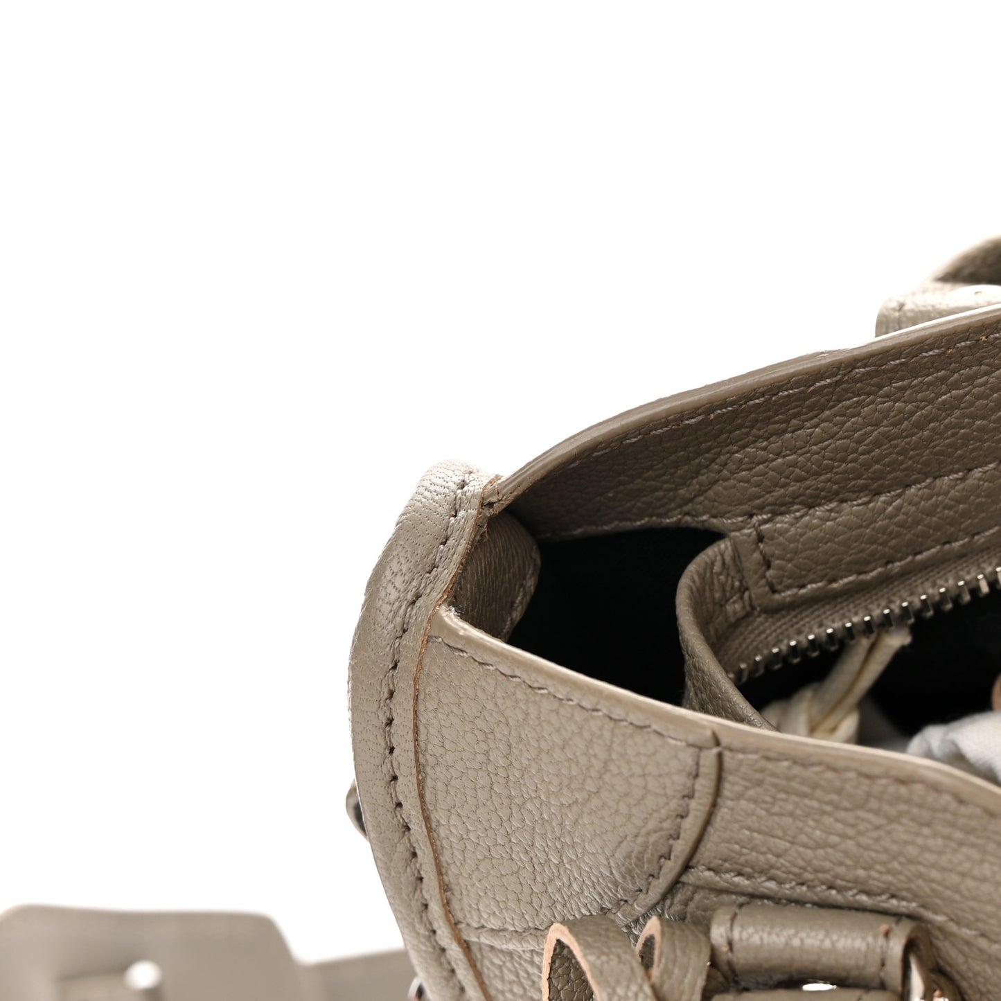 Chevre Silver Metallic Edge Hardware Mini City Gris Taupe