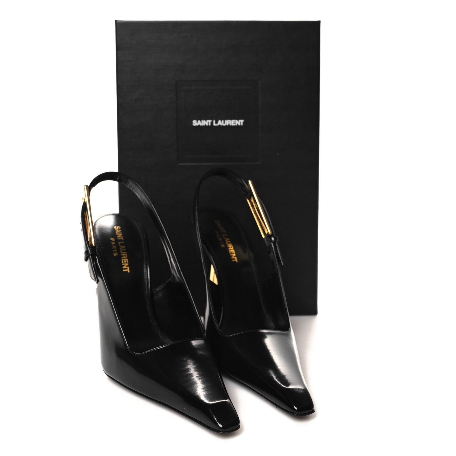 Saint Laurent Glazed Calfskin Lee Slingback Pumps 37.5 Black 9 of 9