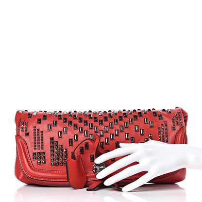 Alexander McQueen Calfskin Studded Padlock Skull Fold Over Clutch Red 2 of 10