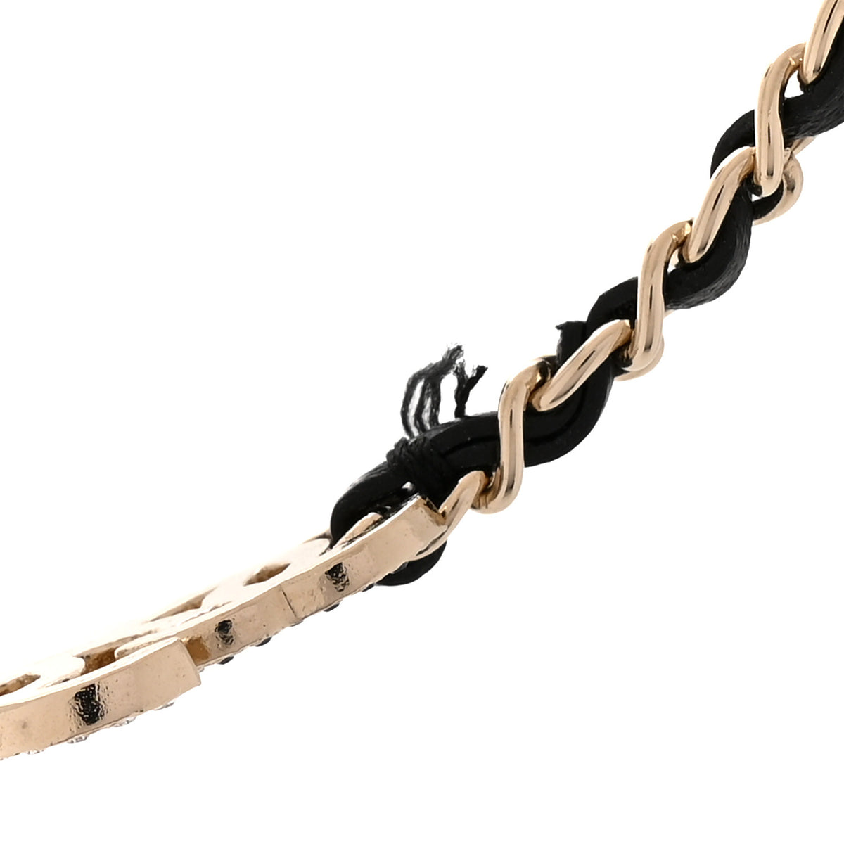 Metal Calfskin Crystal Double CC Short Necklace Black Gold