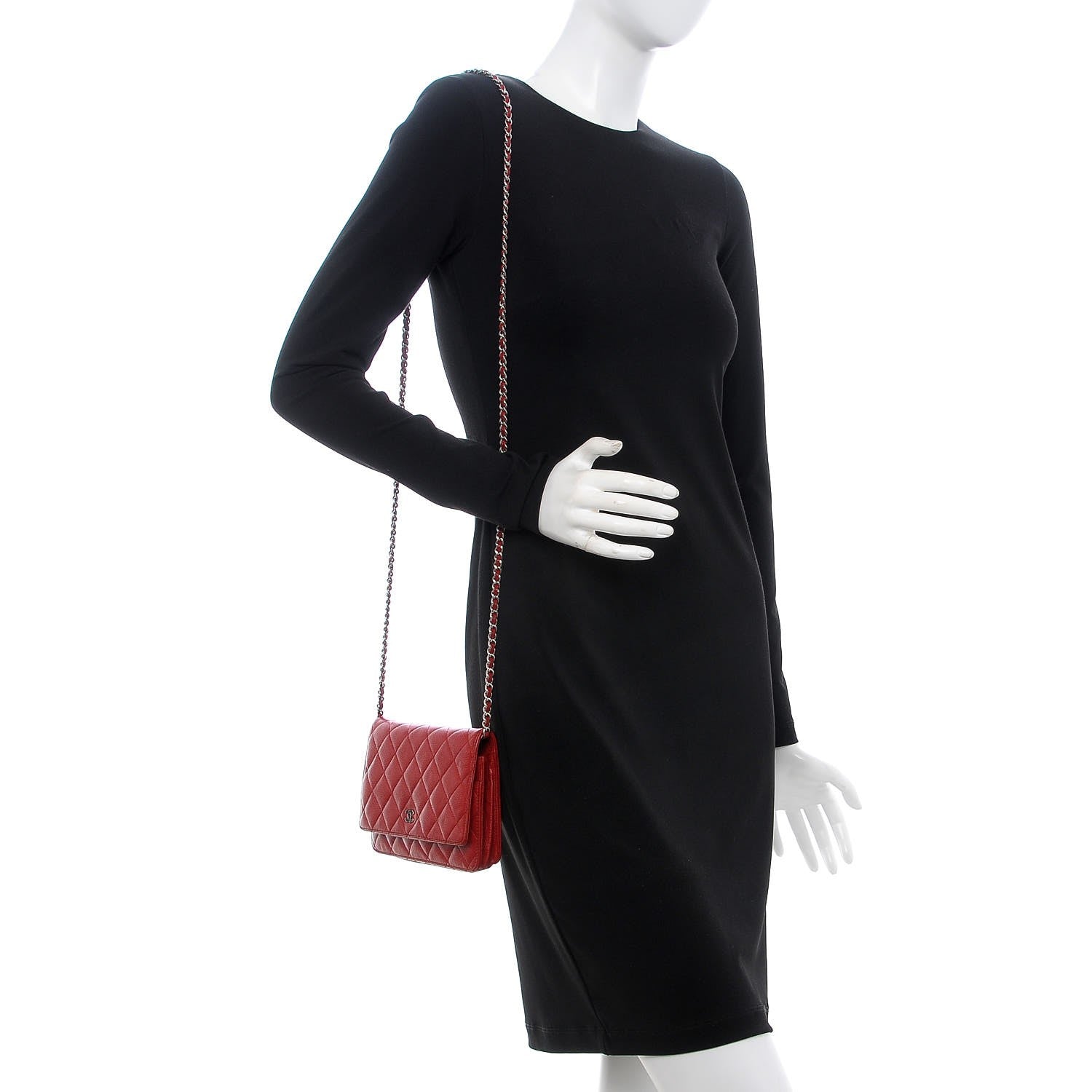 Chanel Caviar Quilted Wallet on Chain WOC Red 2 of 9